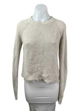 Cotton by Autumn Cashmere Beige Distressed Long Sleeve Sweatshirt Sweater Top XS